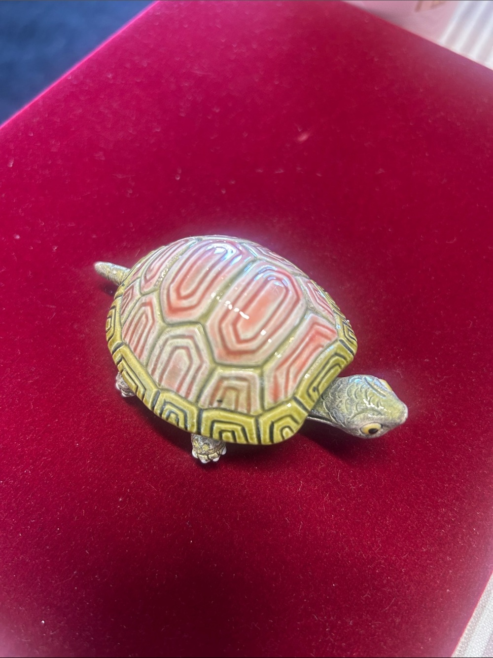 Decorative Ceramic Turtle Figurine - Pink and Yellow